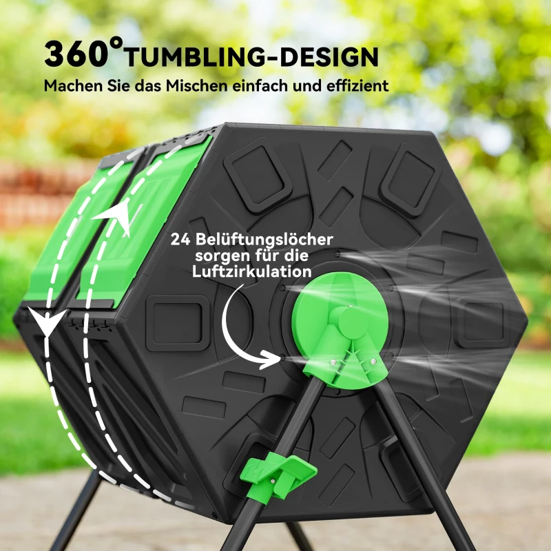 Outsunny Composter 130 Liter, 67 x 60 x 77cm snelcomposter van kunststof met ventilatiesysteem voor tuin, keuken