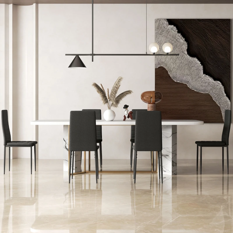 HOMCOM Pack de 6 Sillas de Comedor Modernas Tapizadas en Lino Sintético con Respaldo Alto y Patas de Metal 41x50x97 cm Negro
