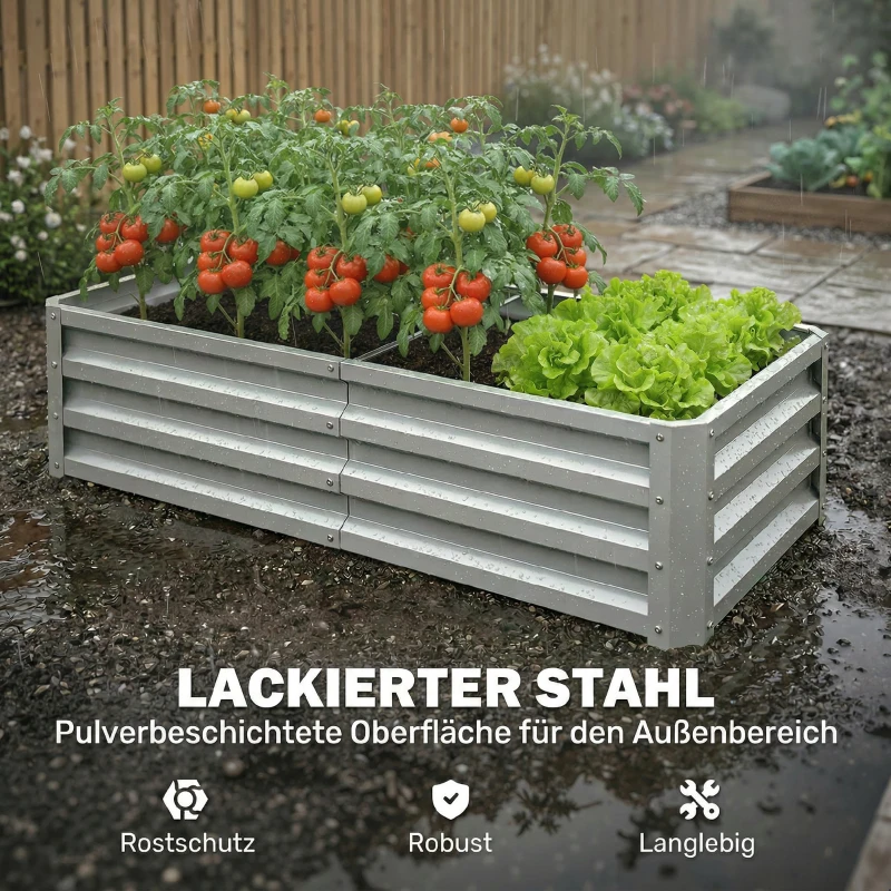 Outsunny Verhoogd Tuinbed Plantenbak, Weerbestendig, Open Bodem, Verzinkt Staal, 120 cm x 60 cm x 30,5 cm, Zilver