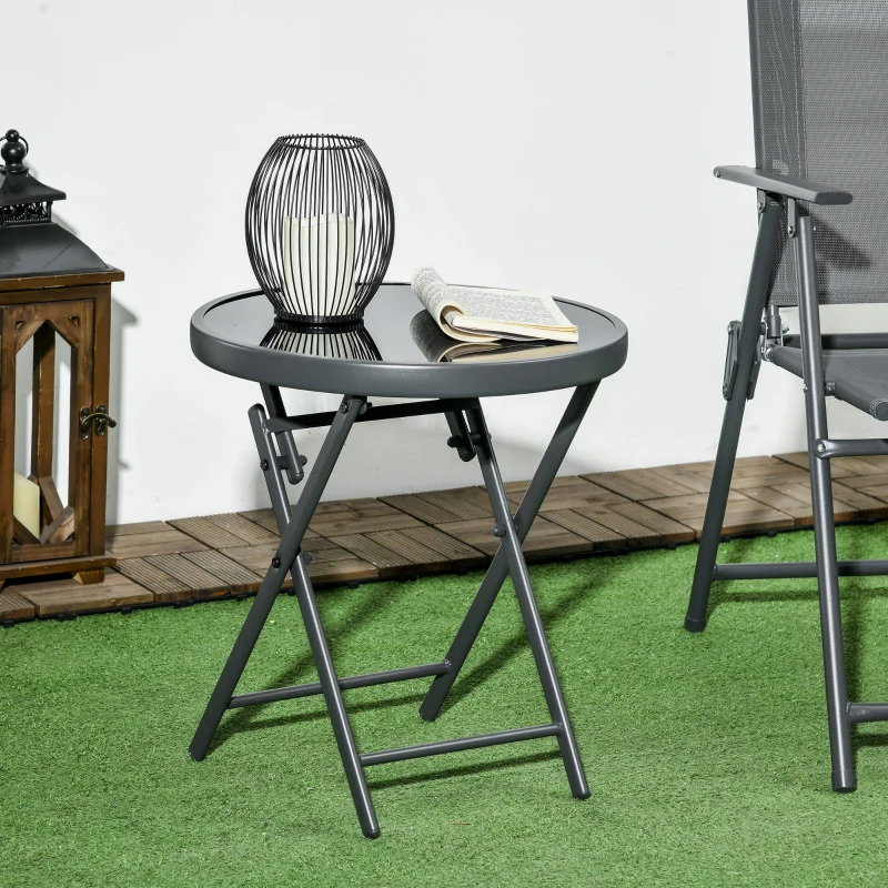 Outsunny Table basse pliante table d'appoint pliante plateau en verre trempé structure en acier ronde Ø 45 x 50 cm noir