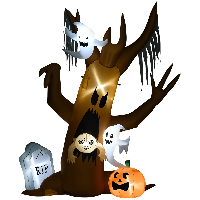 HOMCOM Halloween decoratie, 2,40m grote spookboom, zelfopblazend, LED-verlichting, voor buitenruimtes