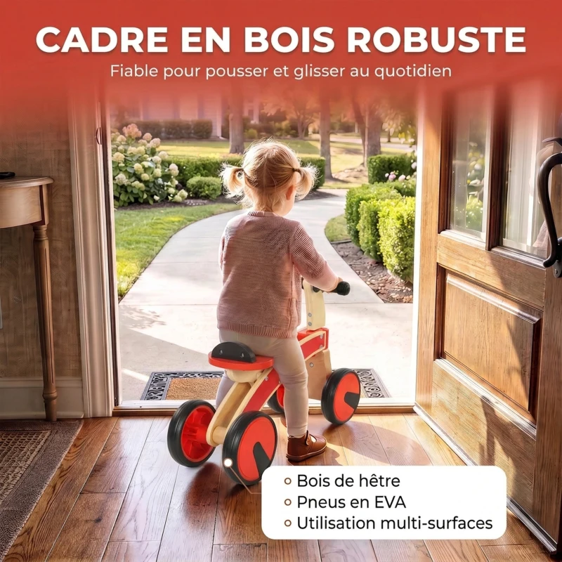 AIYAPLAY Voiture Porteur pour Enfants, Véhicule à Pousser Sans Pédales avec Roues en EVA et Dossier, 2 à 3 Ans, Rouge
