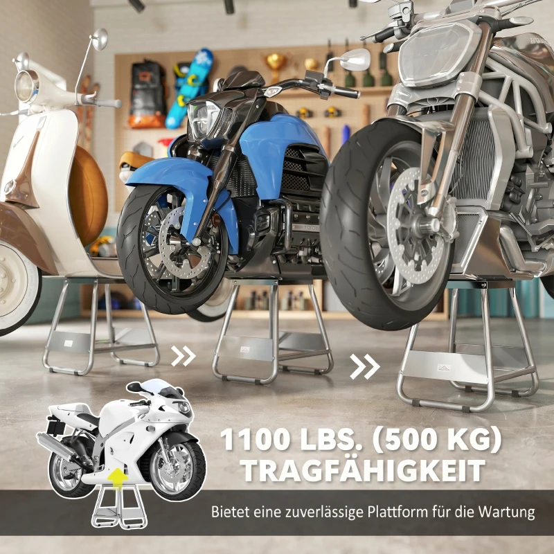 HOMCOM Universele Motorstandaard, Draagvermogen tot 500 kg, Stalen Constructie, Grijs
