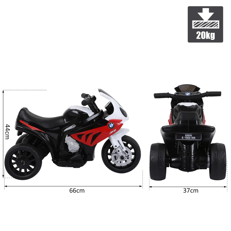 HOMCOM Moto Elettrica per Bambini 18-36 Mesi con Licenza BMW, 6V Motorino Elettrico per Bambini con 3 Ruote, Fari, Musica, 2.5 km/h, Max 20kg, Rosso