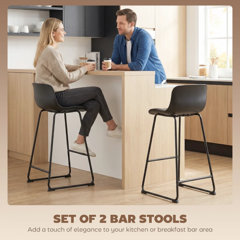 HOMCOM Modern Bar Stools Set of 2, PU Leather Barstools, Counter Height Kitchen Chairs for Breakfast Bars, Dining Room, Black
