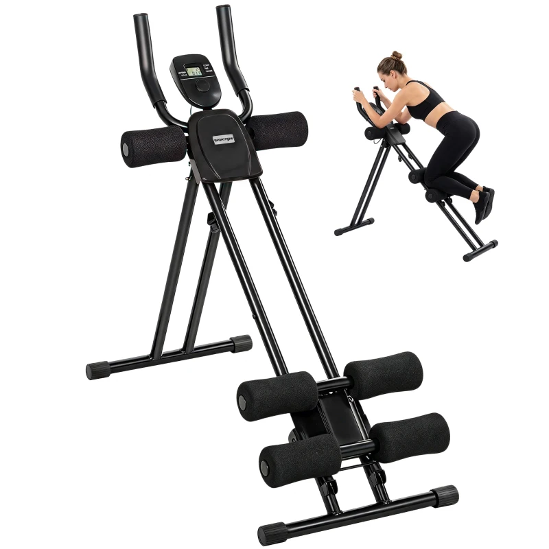 SPORTNOW Appareil à Abdominaux Pliable avec Écran LCD, Double Rail, Mousse PVC, Cadre en Acier, 92x41x83cm, Noir