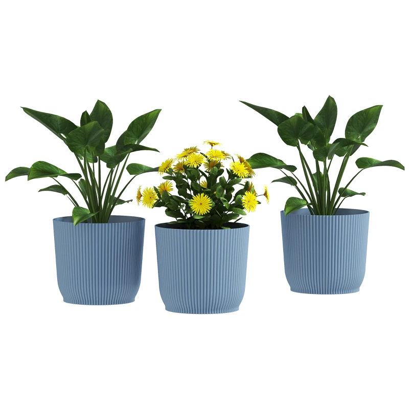 Outsunny Set of Three Ф22cm Planters - Blue