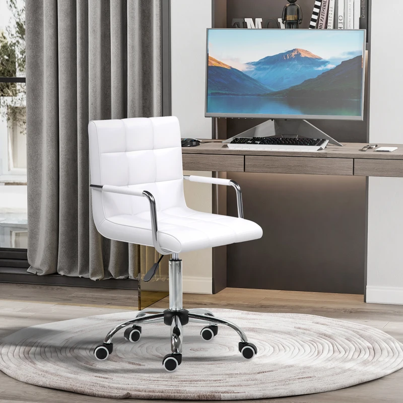 HOMCOM Silla de Oficina Juvenil Silla de Ordenador para Niños Altura Regulable Giratoria 360° Respaldo Cuero Sintetico Blanco
