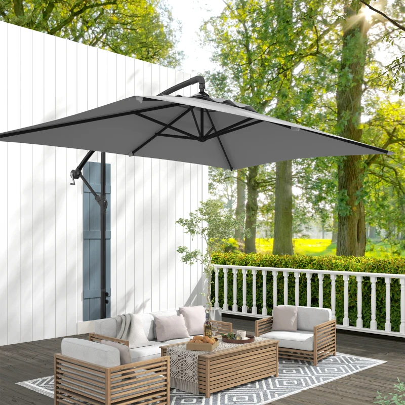 Outsunny 3(m) Cantilever Overhanging Parasol, with Cross Base - Light Grey