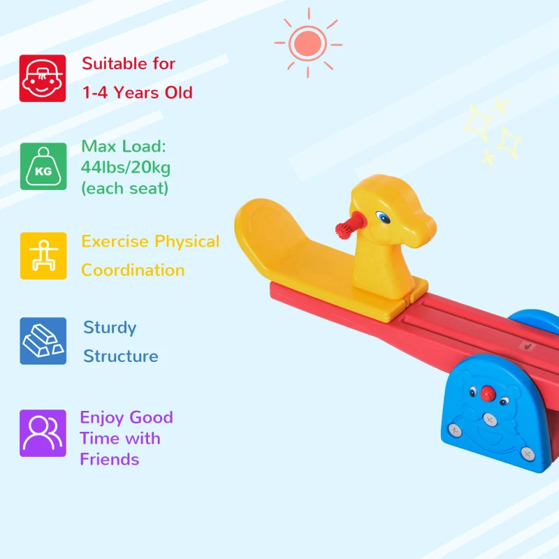 HOMCOM Kids Seesaw Teeter Totter 2 Seats with Easy-Grip Handles, Indoor Outdoor Living Room Playroom Garden, for 1-4 years old