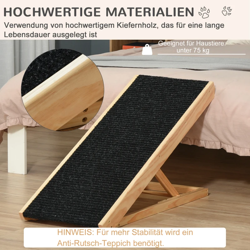 PawHut Hondenloopplank hondenladder verstelbare hondenhelling grenenhout zwart + natuurlijk hout