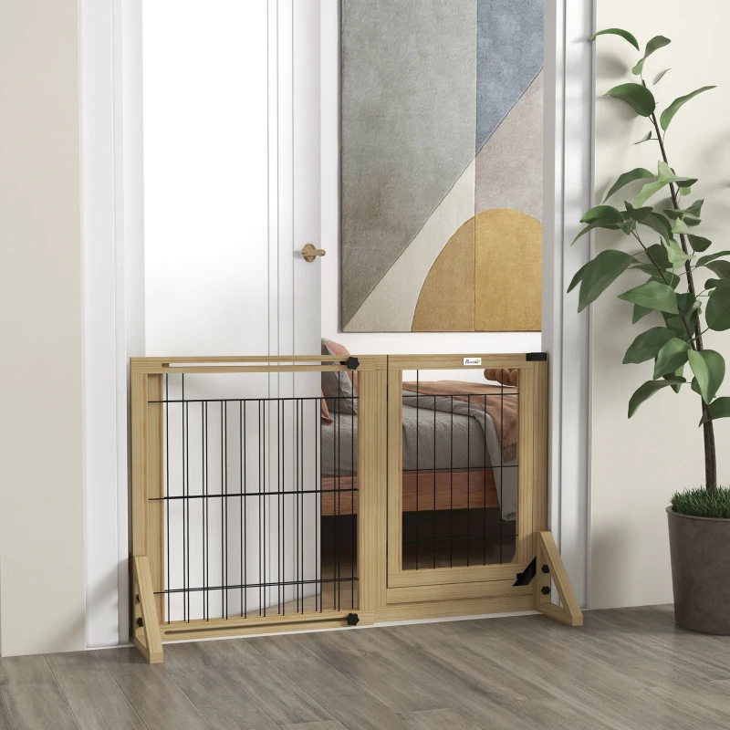 PawHut Valla para Mascotas Extensible de 2 Paneles con Patas de Apoyo Triangulares 112-159x44x70 cm Natural