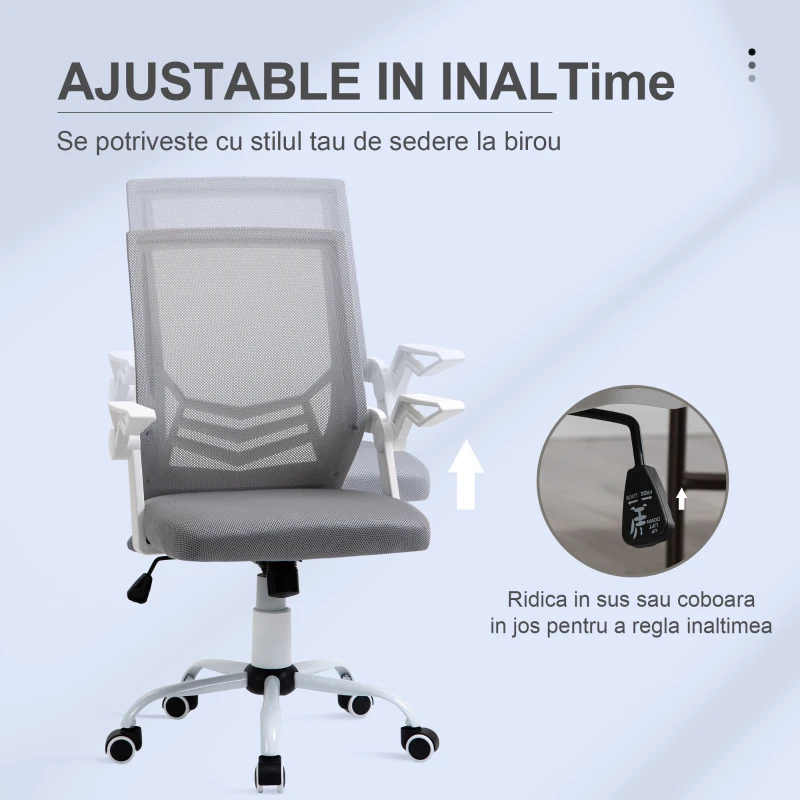 Vinsetto Sedia da Ufficio Ergonomica con Braccioli e Supporto Lombare, in Tessuto Effetto Lino, 62.5x55x94-104 cm, Grigia