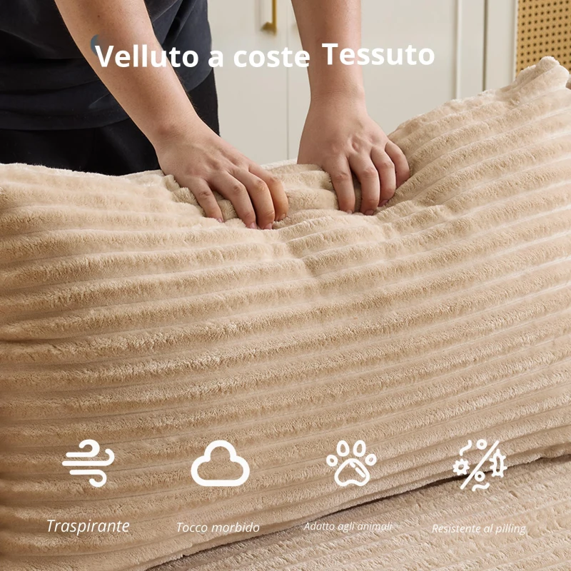 Divano angolare modulare a L con chaiselongue, design minimalista salvaspazio, seduta profonda, 279x179x83 cm, Beige