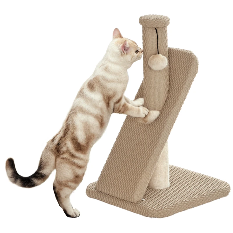 PawHut Krabpaal met Krabblad, Speelbal, Noppenstructuur/Sisal, 54 cm, Lichtbruin