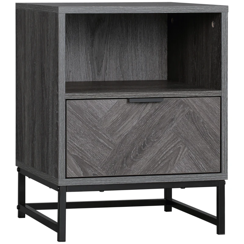 HOMCOM Table de chevet table de nuit style industriel piètement en métal - 40 x 40 x 52 cm - panneaux particules aspect bois brun gris