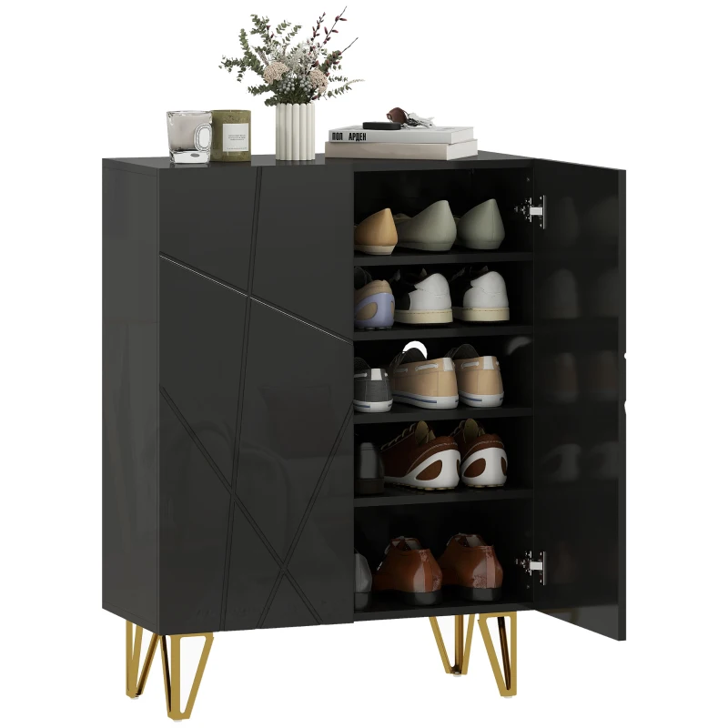 HOMCOM Schoenenkast met 2 Deuren, Schoenenrek, Schoenenopberging met 3 Verstelbare Planken 72 x 31,5 x 95 cm, Zwart(m-11)