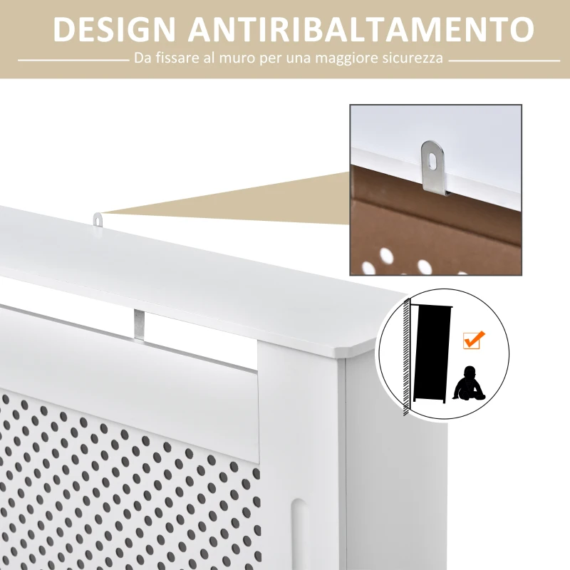HOMCOM Copritermosifone Moderno a Griglia in MDF per Casa e Ufficio, 111.5x82x19 cm, Bianco