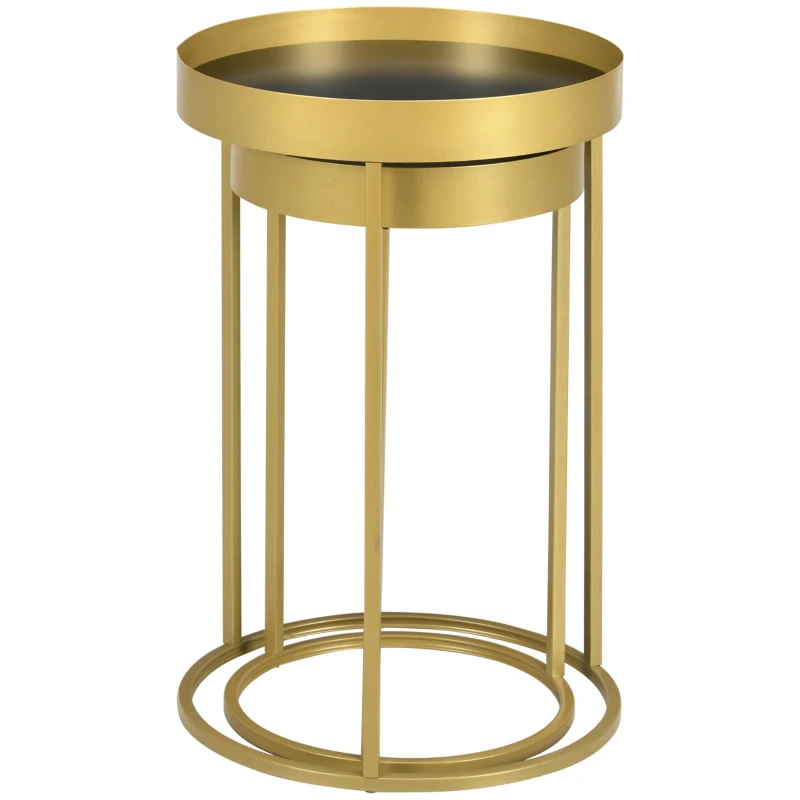 HOMCOM 2-delige set bijzettafels in retrodesign met verhoogde rand, 39 cm x 39 cm x 63 cm, metaal, MDF-hout