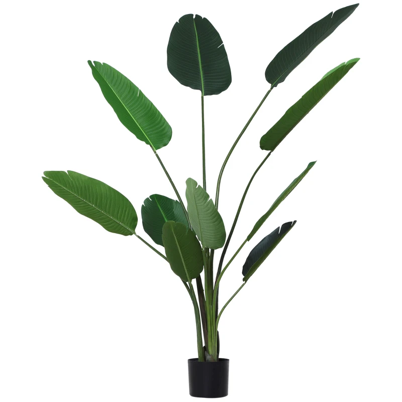 Outsunny Planta de Decoración Artificial de Palma Árbol Realista con Maceta 10 Hojas Ф18x180cm para Interior No Requiere Instalación