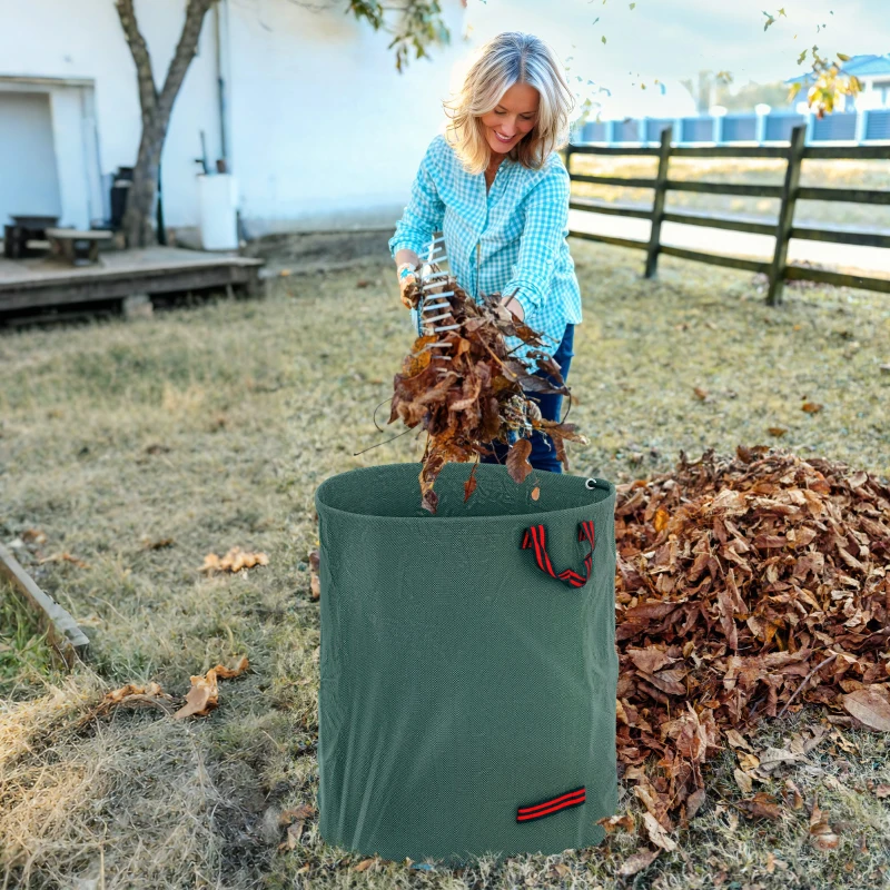Outsunny Set de 3 Bolsas de Basura de Jardín 272L con Asas Reforzadas y Aros Flexibles Plegables y Reutilizables