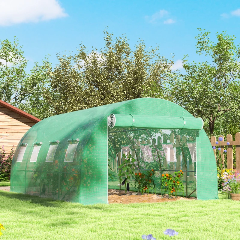 Outsunny Vervangende kasafdekking, weerbestendig, 400 cm x 300 cm x 200 cm, Transparant, Groen