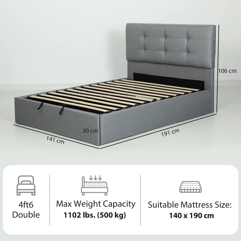 HOMCOM 4ft6 Double Ottoman Bed with Gas Lift Storage - Grey