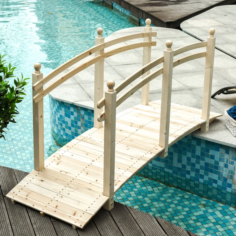 Outsunny Ponticello di Legno per Giardino Passerella Curva con Ringhiera, 228x75x110cm Colore Legno Naturale