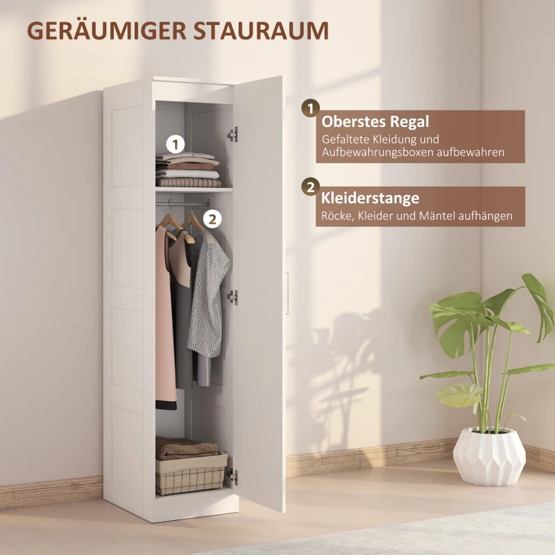 HOMCOM Garderobekast Multifunctionele kast met kledingstang, plank, soft-close deur 40 x 52 x 180 cm Wit