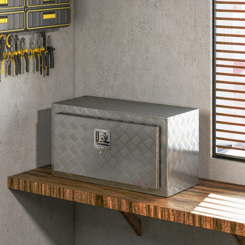 HOMCOM Cutie de scule de 96L din aluminiu cu încuietoare, 2 chei și mâner lateral, 76.2x35.5x40.6 cm, argintiu