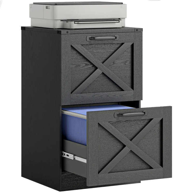 HOMCOM Caisson de Bureau avec 2 Tiroirs, Dossiers Suspendus pour Formats Lettre/A4, Style Rustique, 40x40x71cm, Noir