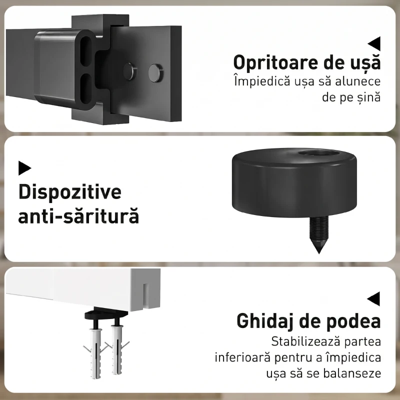 HOMCOM Ușă Culisantă de Interior din Lemn de Pin cu Șină Silențioasă, Ghidaj, Kit Accesorii, Alb