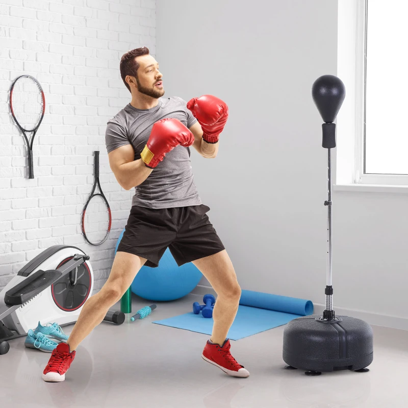 HOMCOM Boksbalset set voor bokstraining staande bokszak met rode handschoenen, in hoogte verstelbaar PU + staal + PE ø 48 x 136-154 H cm
