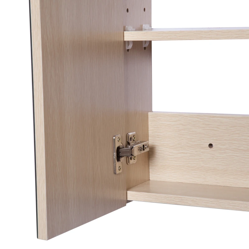 kleankin Specchio Bagno Contenitore con 3 Ante a Specchio Soft Close, Specchiera Bagno con Ripiani Regolabili in Legno e Vetro, 90x13.5x60 cm, Color Legno