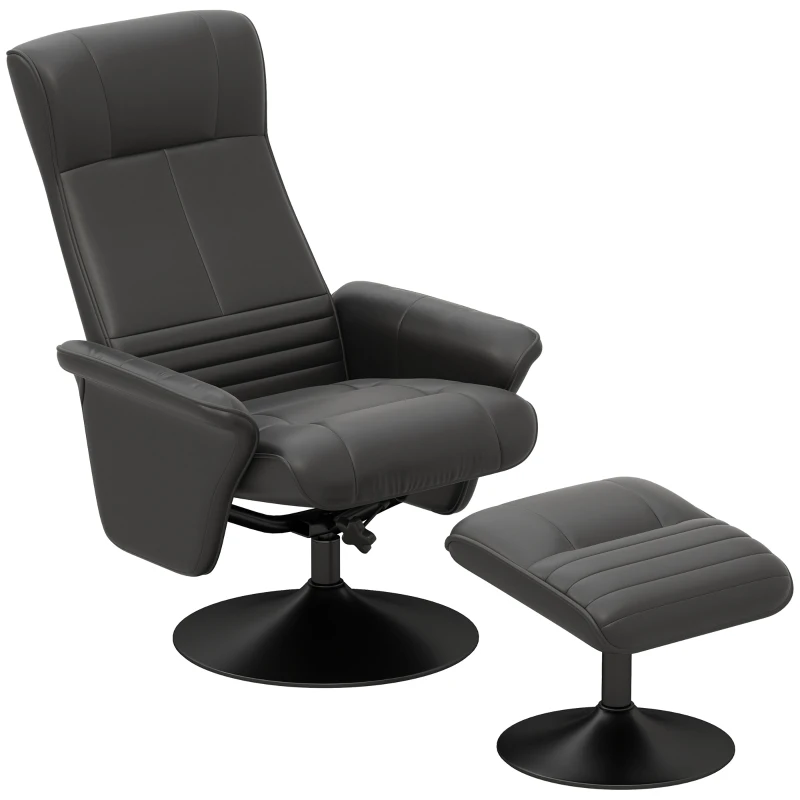 HOMCOM Gepolsterde fauteuil, accentfauteuil met hocker, draaibaar, ergonomisch, microvezel-look, tot 150 kg, zwart
