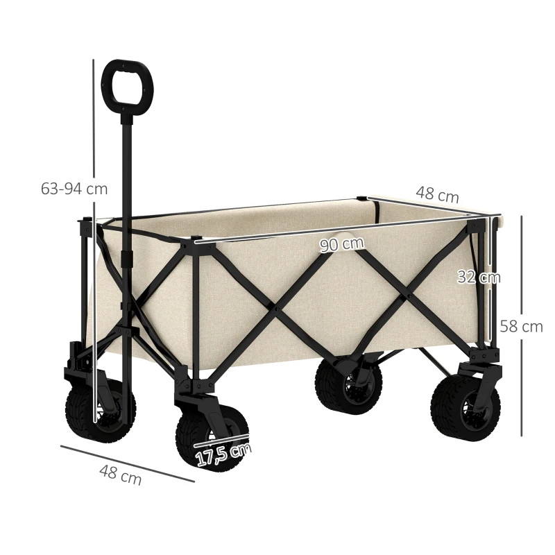 Outsunny Tuinwagen 100 kg Belastbaar, Opvouwbare Transportkar met Uitneembare Doek, 90 x 48 x 92 cm - Beige