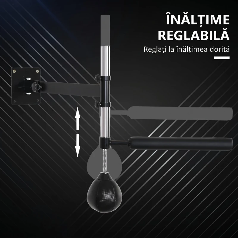 HOMCOM Speed Bag montabilă pe perete pentru box și MMA, cu înălțime reglabilă și suport, din oțel și PU, 79x72x20 cm, neagră