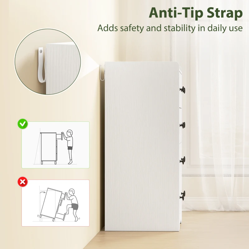 HOMCOM 4 Drawer Chest of Drawers, Modern Dresser for Bedroom, Storage Cabinet for Living Room Entryway, White Wood Effect