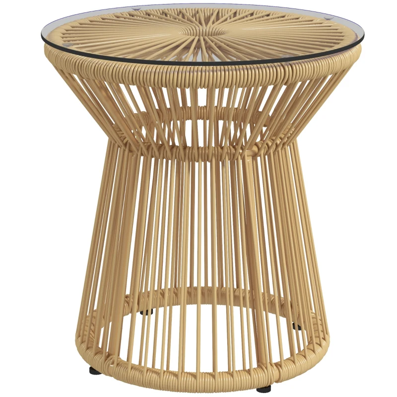 Outsunny Stijlvolle Outdoor Bijzettafel - Tuinmeubel Rattan Bijzettafel met Glasplaat - Duurzaam PE-Rattan - Afmetingen: 40 cm x 40 cm x 42 cm - Beige
