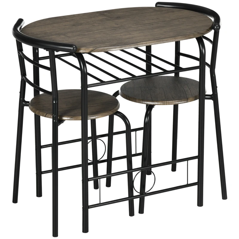HOMCOM eetset, eettafel met 2 stoelen, keukentafel met opbergplank, zwart
