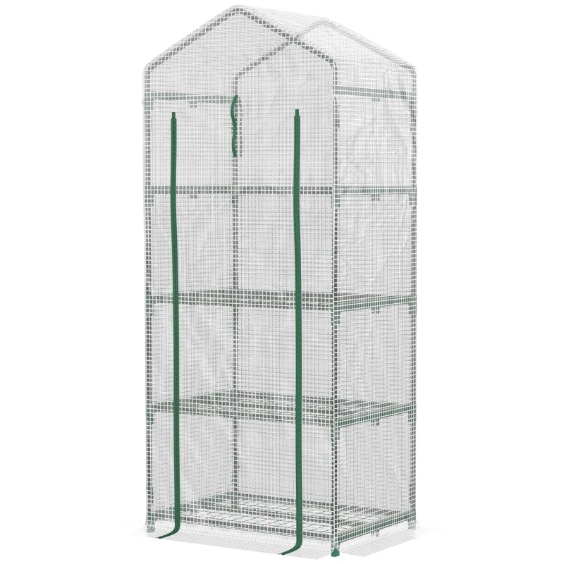 Outsunny Kas met Planken, Weerbestendig, Oprolbare Deur, 70 cm x 50 cm x 160 cm, Wit + Zwart