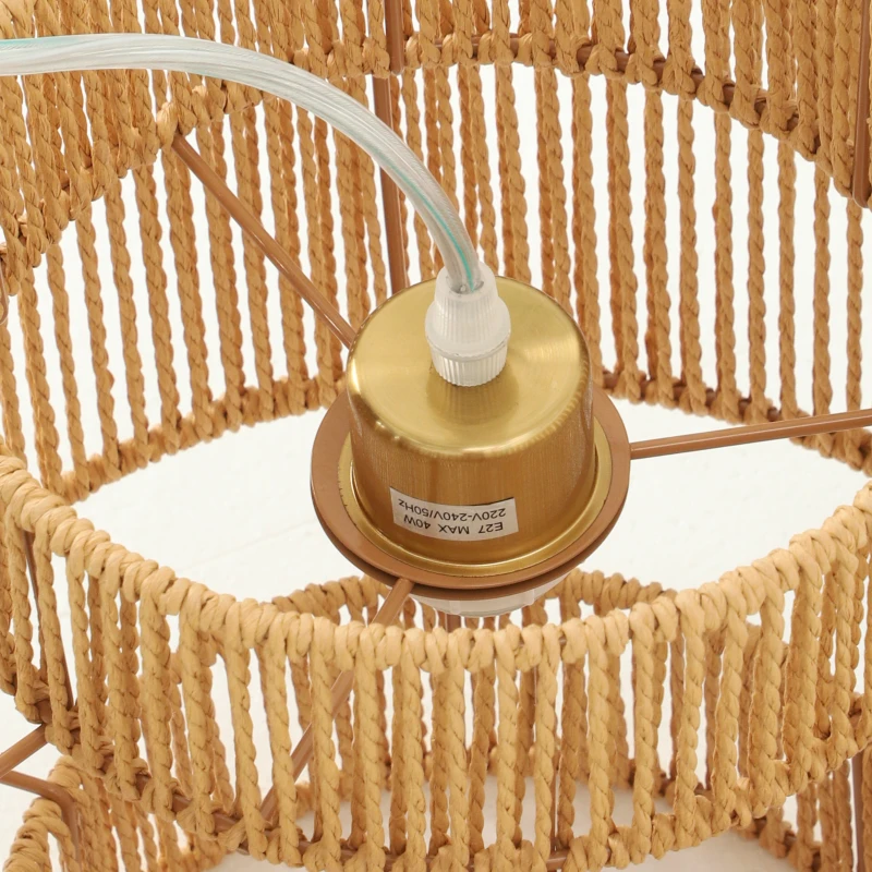 HOMCOM Hanglamp, driedelige lampenkap, metaal, henneptouw, lichtbruin