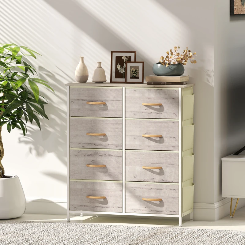 HOMCOM Chest of Eight Fabric Drawers - Natural Wood Finish
