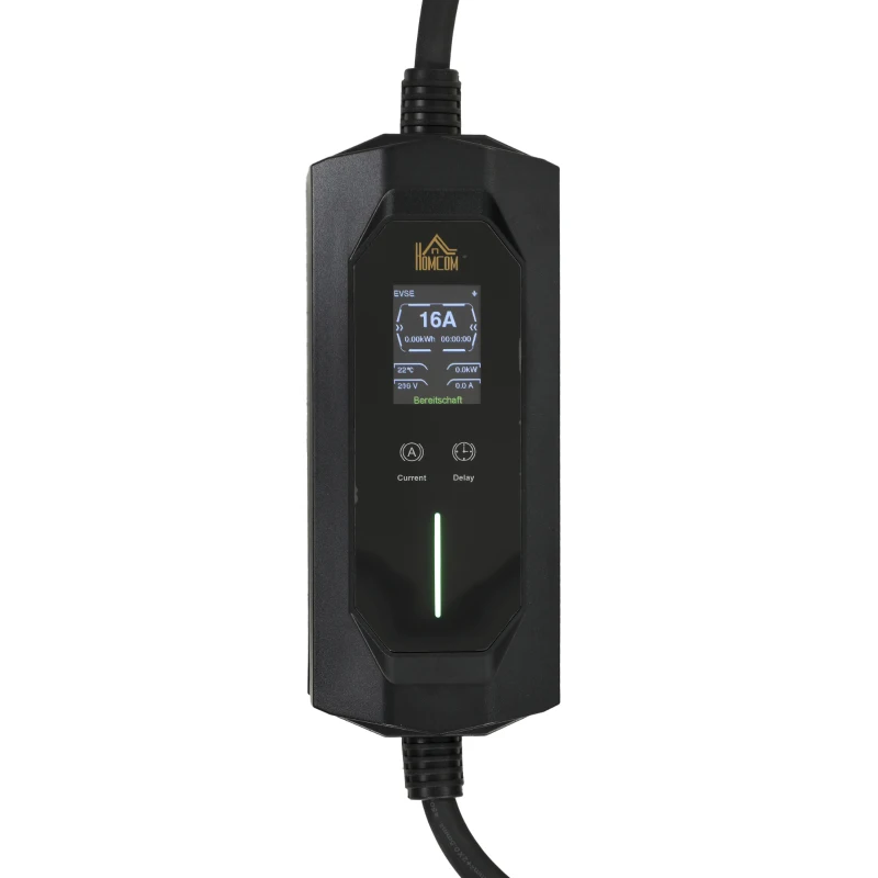 HOMCOM Mobiele wallbox 11 kW 8 m Type 2 laadkabel 6-16 A 3-fase CEE 16A naar Type 2 met instelbaar laadvermogen en starttimer