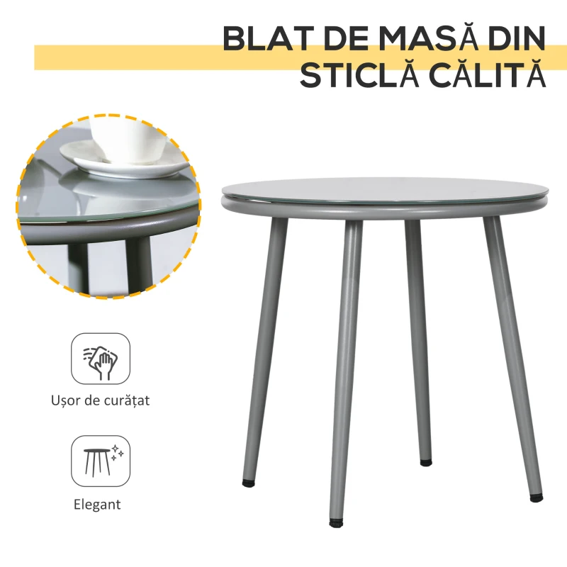 Outsunny Set de Grădină cu 2 Fotolii și Măsuță de Cafea din Ratan PE cu Perne, Gri