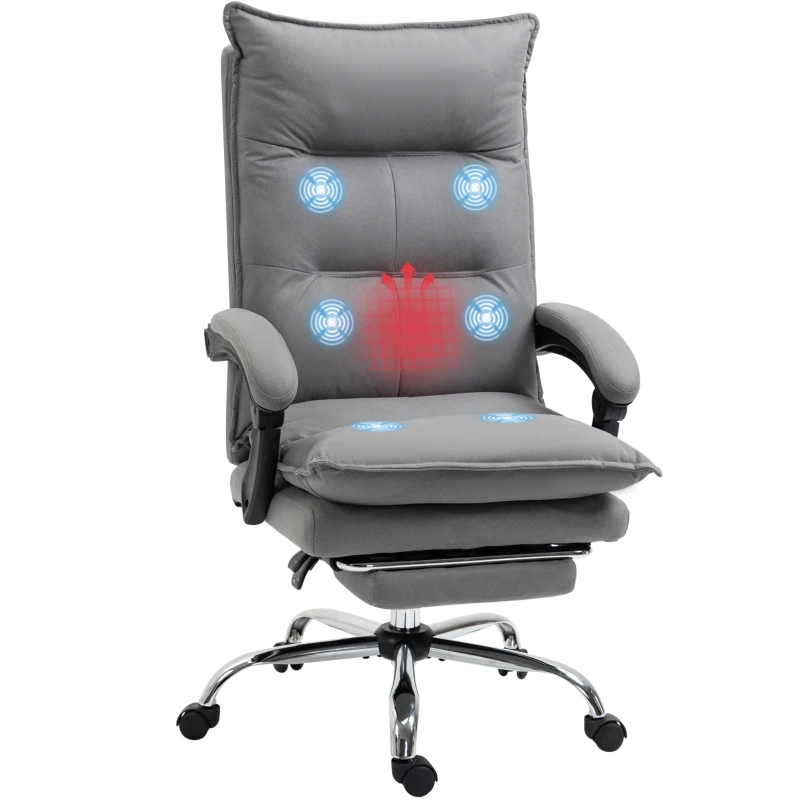 Vinsetto Bureaustoel met massagefunctie, verwarmingsfunctie, afstandsbediening, uitschuifbare voetensteun, kantelbaar, grijs(m-11)