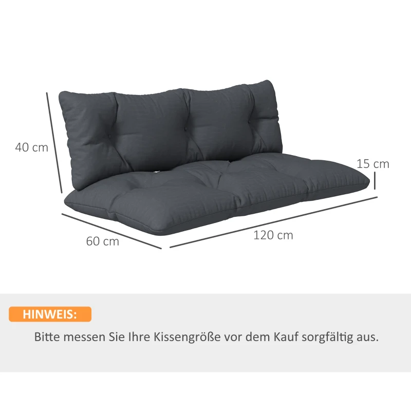 Outsunny 2-delige set tuinkussen voor tuinmeubels, weerbestendig, met knoopsluiting, 120 x 60 x 15 cm, grijs