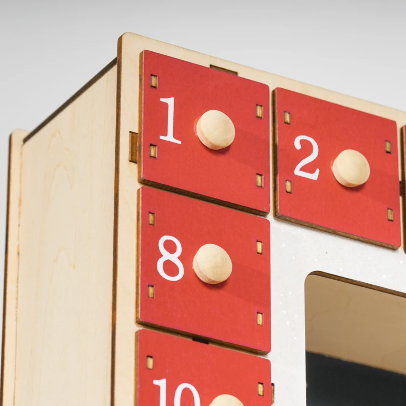 HOMCOM LED Adventskalender met Dorpstafereel, 24 Grote Lades, MDF, 34 x 7 x 34 cm, Rood