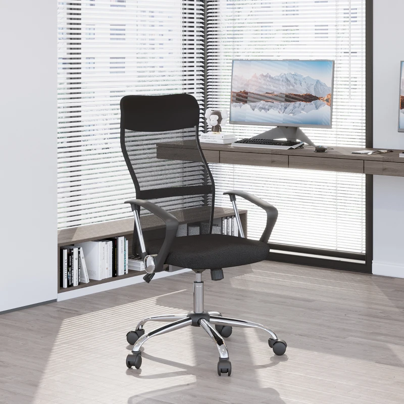 HOMCOM Fauteuil de bureau manager grand confort dossier ergonomique hauteur assise réglable pivotant tissu maille noir