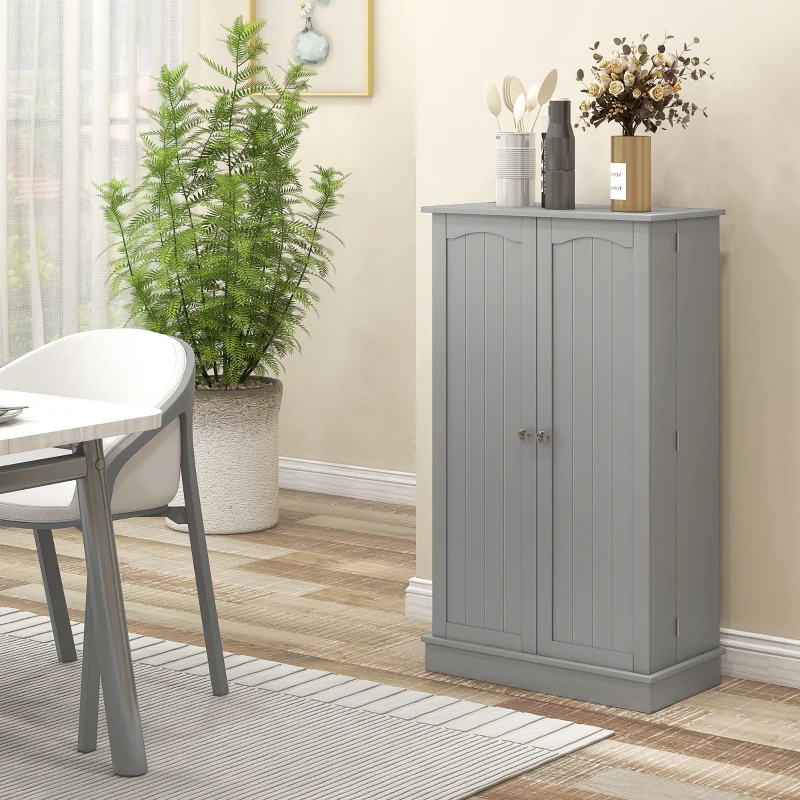 HOMCOM Armario Despensa Cocina con 2 Puertas y 16 Estantes Alacena Moderna con Estantes Ajustables 60x30x104cm Gris